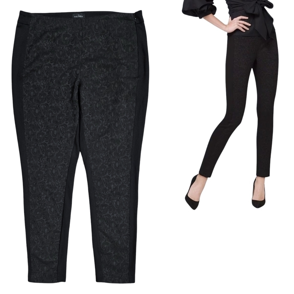 White House Black Market Comfort Stretch Jacquard Skinny Ankle Pants Mixed Media